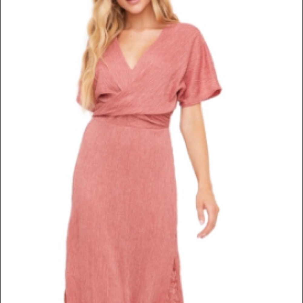 Coral/Pink V-Neck Midi Dress XS
